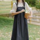 Short-sleeve Ruffled Blouse / Midi Overall Dress / Set