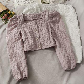 Embossed Square-neck Cropped Blouse