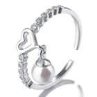 Heart Faux-pearl Open Ring White Gold - One Size