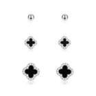 925 Sterling Silver Simple Lucky Four-leafed Clover Cubic Zircon Three-piece Stud Earrings Silver - One Size