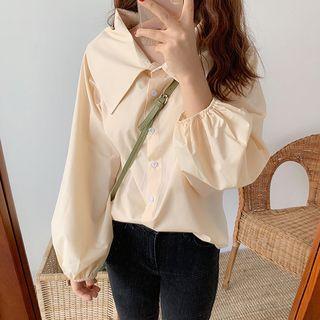 Wide-collar Balloon-sleeve Blouse