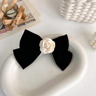 Bow Velvet Flower Hair Clip White & Black - One Size