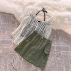 Plain Halter Top / Perforated Knit Tank Top / Mini Cargo Skirt