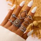 Set Of 7: Alloy Ring (assorted Designs) 16558 - Silver - One Size