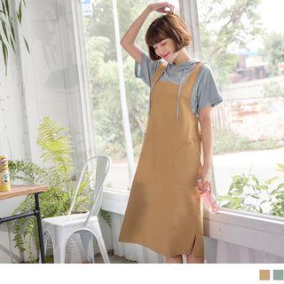 Round Pocket Slit Side Pinafore Dress