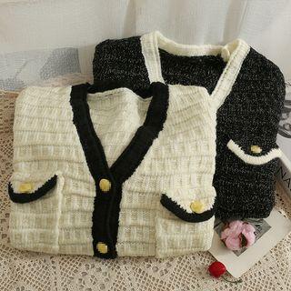 Glitter Contrast-trim Loose Cardigan