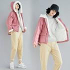 Fleece-lined Hooded Corduroy Jacket Pink - One Size