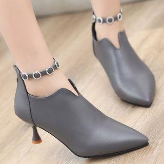 Rhinestone Pointy-toe High-heel Ankle Boots