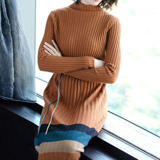 Color Block Mock-neck Knit Dress