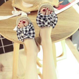 Plaid Bow Accent Slide Sandals