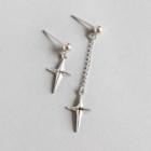 Non-matching 925 Sterling Silver Cross Dangle Earring