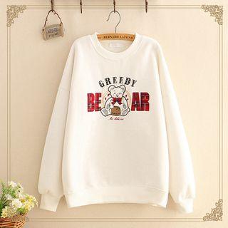 Bear Embroidered Fleece-lined Sweatshirt