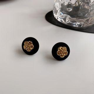 Flower Ear Stud 1 Pair - S925silver Geometry Earrings - Black - One Size