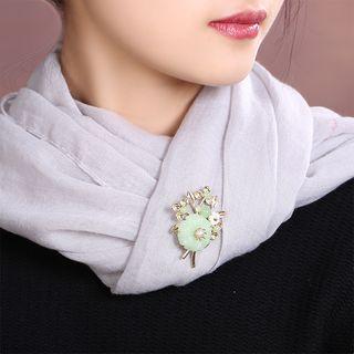 Retro Faux Pearl Resin Flower Brooch Green - One Size
