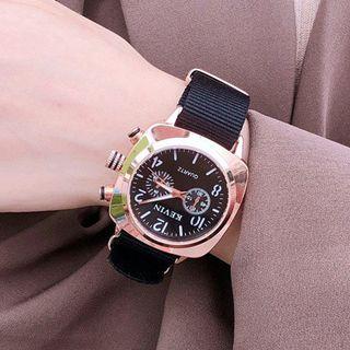 Square Dial Canvas Strap Watch