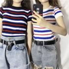 Short Sleeve Striped Knitted Top
