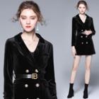 Long-sleeve Velvet Double Breasted Mini Dress