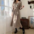 Shirred Tie-waist Long Wrap Dress