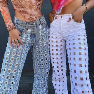 Perforated Wide-leg Jeans