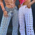 Perforated Wide-leg Jeans
