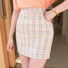Band-waist Plaid Mini Pencil Skirt