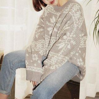 Loose-fit Crewneck Pattern Knitted Sweater