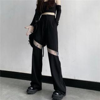 High Waist Lace Panel Straight Leg Pants