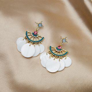 Fan Rhinestone Disc Shell Fringed Earring 1 Pair - E2281 - One Size