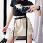 Paperbag High-waist Frayed A-line Skirt With Belt