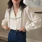 Puff Sleeve Contrast Trim Shirt Off-white - One Size