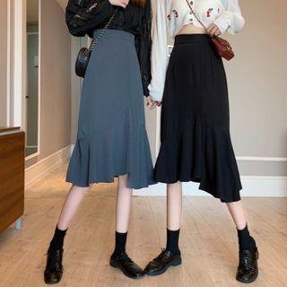 Asymmetrical Plain High Waist A-line Skirt