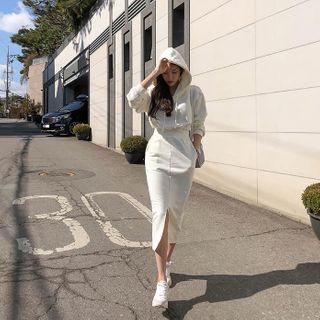 Fitted Long Cotton Hoodie Dress