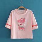 Rabbit Strawberry Print Short Sleeve Over-sized T-shirt