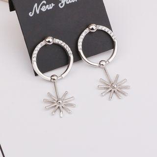 Sunflower Dangle Mini Hoop Earring 1 Pair - Silver - One Size