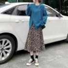 Front Slit Plain Pullover / Leopard Pattern Midi A-line Skirt (various Designs)