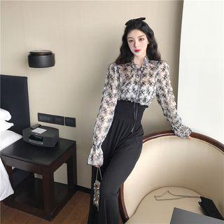 Printed Chiffon Blouse / High-waist Wide-leg Pants