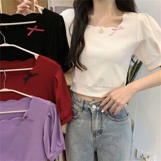 Scallop Hem Bow-detail Crop Top