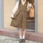 Embroidered Check Corduroy Jumper Dress