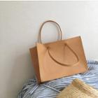 Faux Leather Tote Bag With Pouch - Almond - One Size