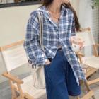 Oversize Polo Collar Plaid Shirt Jacket As Shown In Figure - One Size