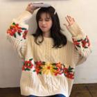 Floral Print Cable Knit Sweater