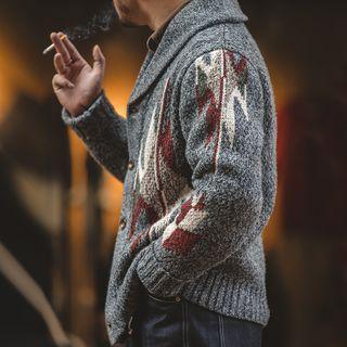 Lapel Jacquard Knit Cardigan