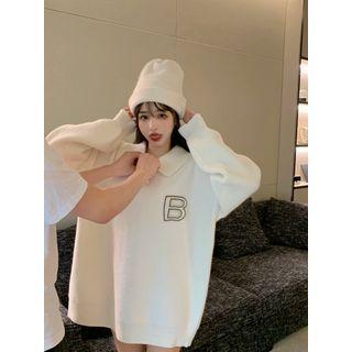 Polo-neck Lettering Sweater White - One Size