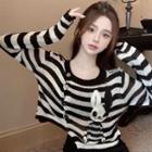 Striped Rabbit Embroidered Cardigan Stripes - Black & White - One Size