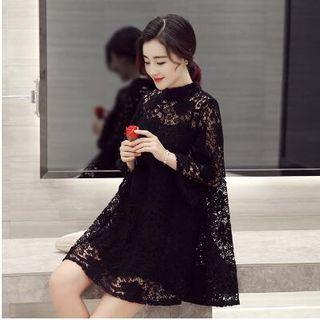 Set: Bell Sleeve Crochet Lace Dress + Slipdress