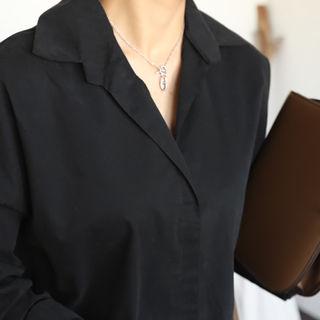 Open-placket Long Cotton Shirt