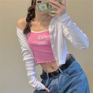 Ribbed Cropped Knit Camisole Top / Cardigan