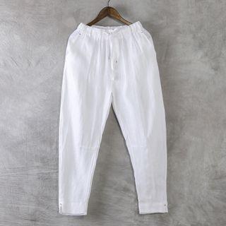 Cropped Linen Drawstring Pants