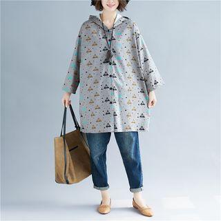 Printed Hooded Jacket As Shown In Figure - One Size
