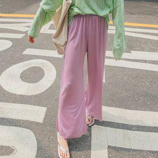 Deep-slit Pleated Wide-leg Pants
